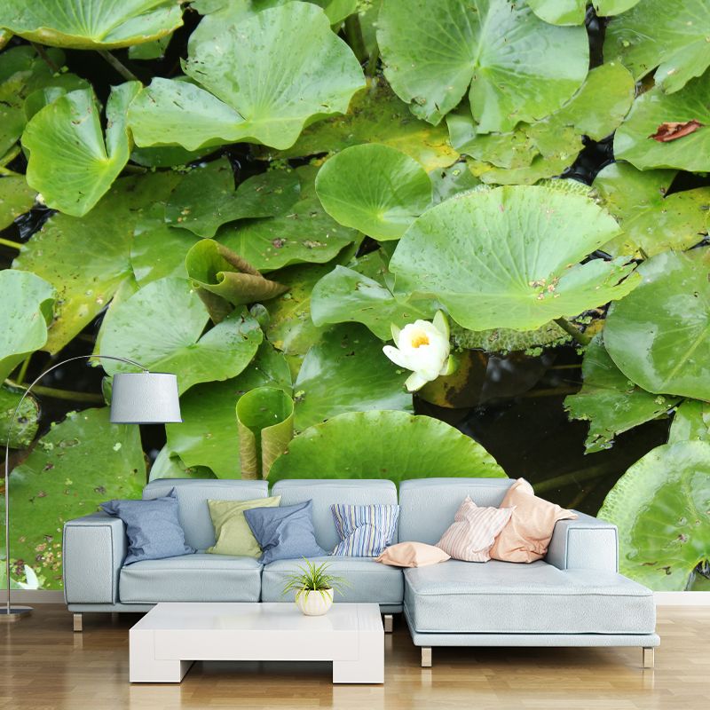 Lotus Leaf Moisture Resistant Mural for Sitting Room, Customized Size Available
