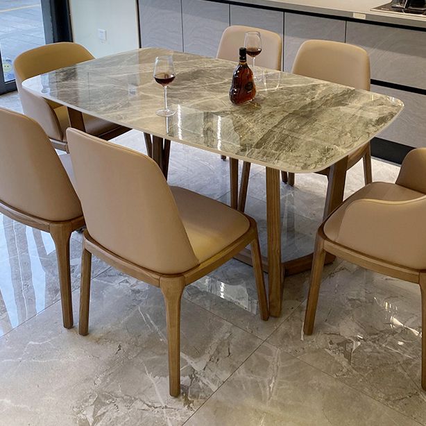 Mesa de comedor rectangular contemporánea de madera maciza mesa de piedra sinterizada para comedor para comedor