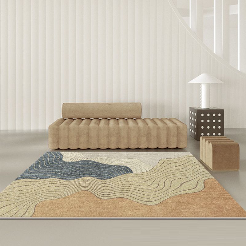 Brown Modern Rug Curve Polyester Rug Washable Rug for Living Room