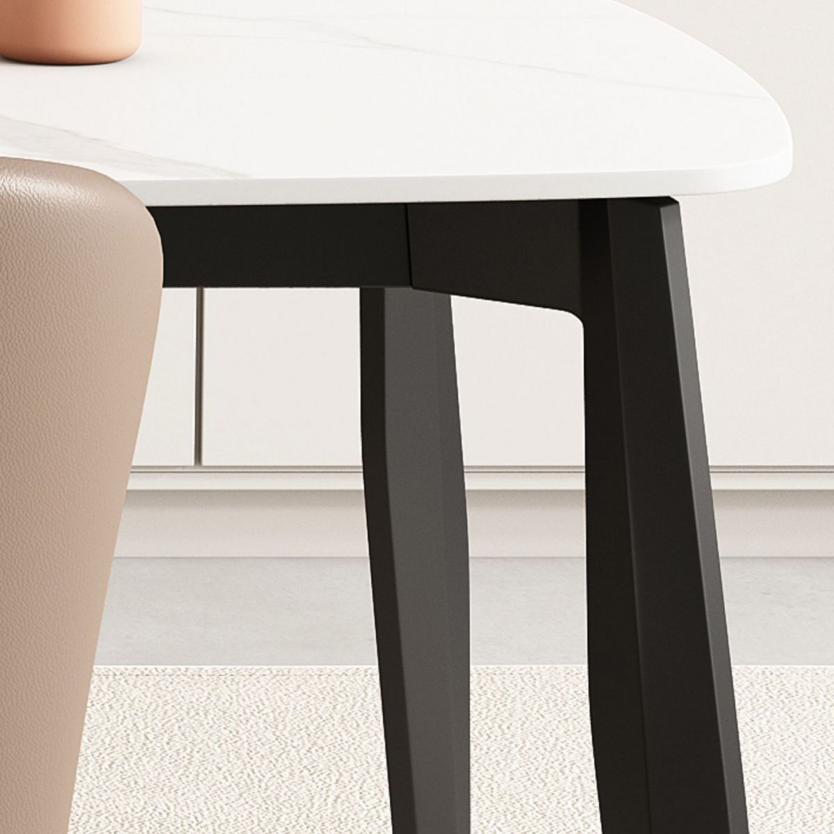 Industrial Rectangle Dinette Table Tripod Base Dining Table with White Stone Top