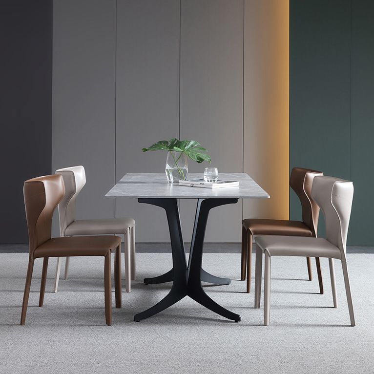 Modern Wingback Side Chair Leather Armless Dining Chair with Metal Legs