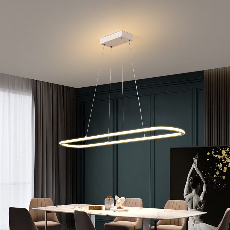 Linear Shape Island Pendant Contemporary Metal 1 Light Pendant Lighting Fixture in White