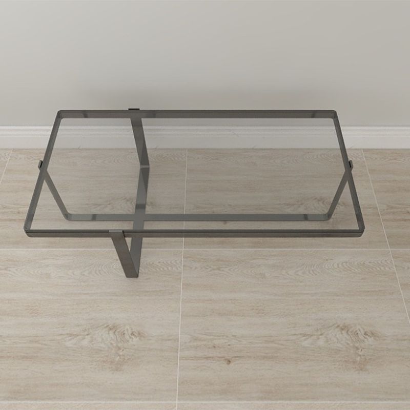 Contemporary Rectangle Glass Top Coffee Table with Steel Cross Base