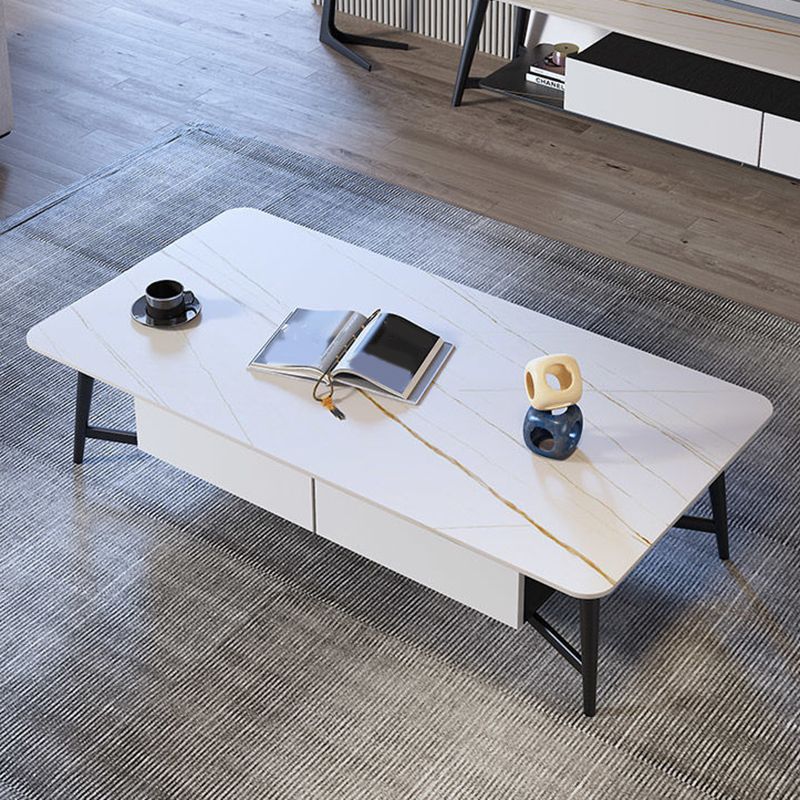 4 Legs Base Rock Slate Top Cocktail Table Metal Iron Base Rectangular Coffee Table