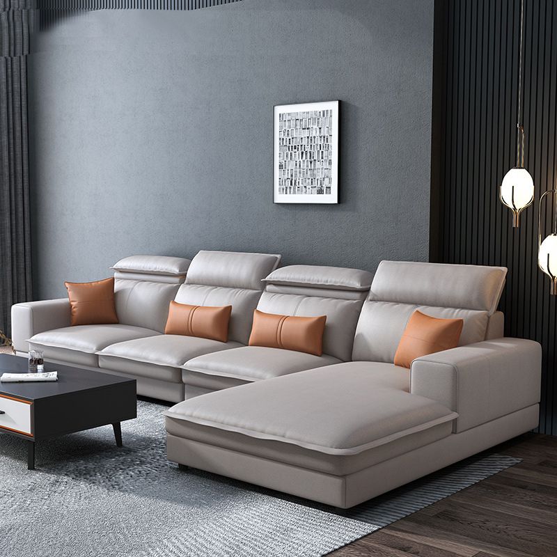 Contemporary Faux Leather L-Shape Sectional with Chaise and Square Arms