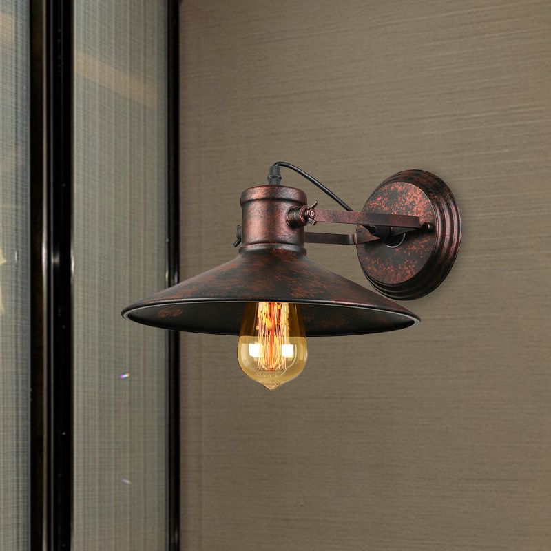 Metallic Saucer Sconce Wall Lighting Antique Style 1 Bulb Corridor Wall Sconce Lamp in Black/Rust