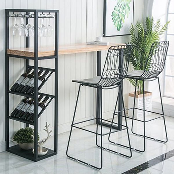 Bar Height Pub Table Glam Rectangle Solid Wood Bar Table with Storage