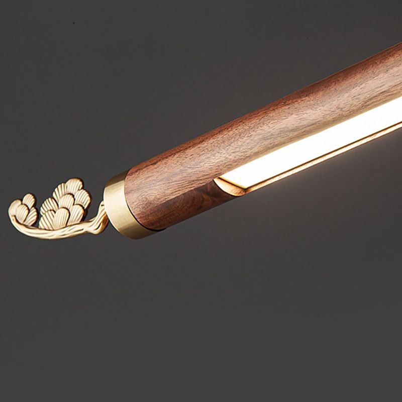 Modern Wood Ceiling Light Linear Shape Island Light with Plastic Shade for Living Room