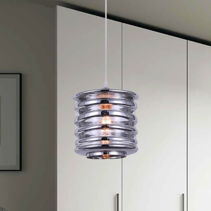 Cylinder/Ball/Oval Swirl Glass Pendant Lighting Contemporary 1 Light Silver/Rose Gold/Amber Hanging Ceiling Light Fixture
