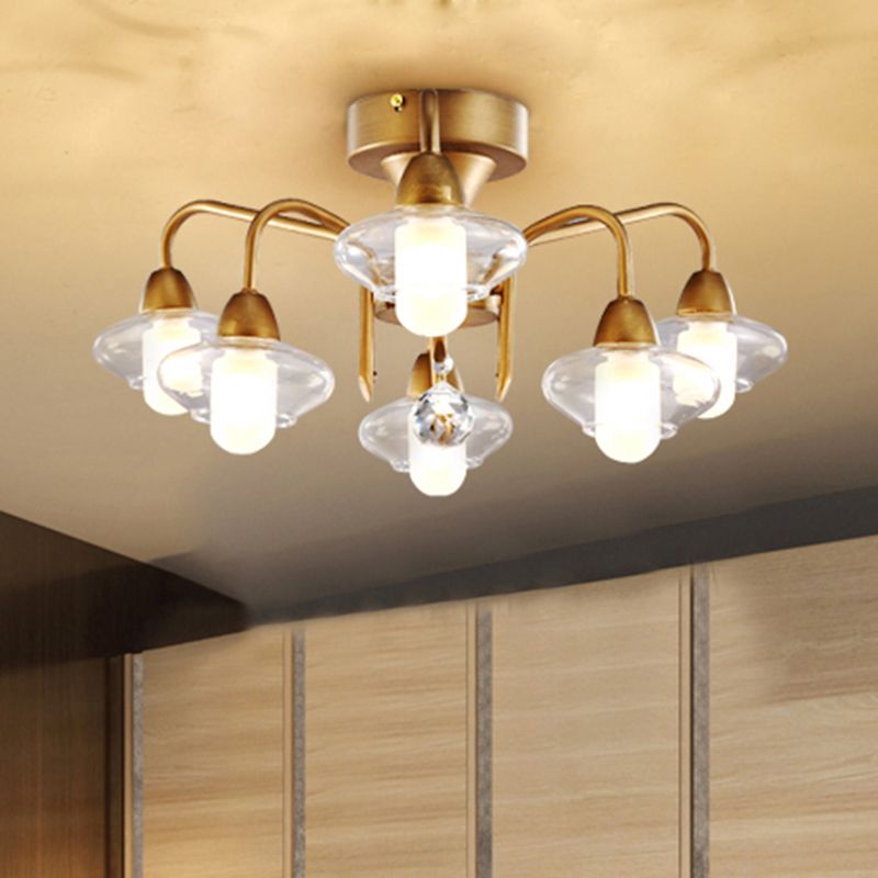 Modern Double Glass Shade Semi Flush Mount Metal Light 6 LIGNES LIGNES SOIX PLAFIC SUR MONTRE