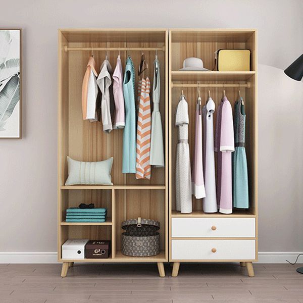 Modern White Wardrobe for Home Engineered Wood Cabinet with Hinged Doors