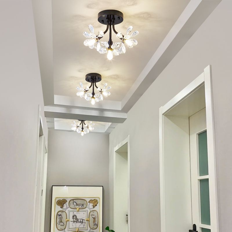 Contemporary Flower-Shaped Flush Light Crystal Flush Mount Ceiling Fixture