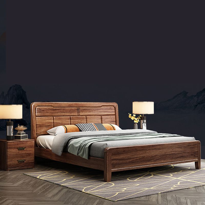 Mid-Century Modern Standard Bed Espresso Bed Frame With Custom Gold Legs