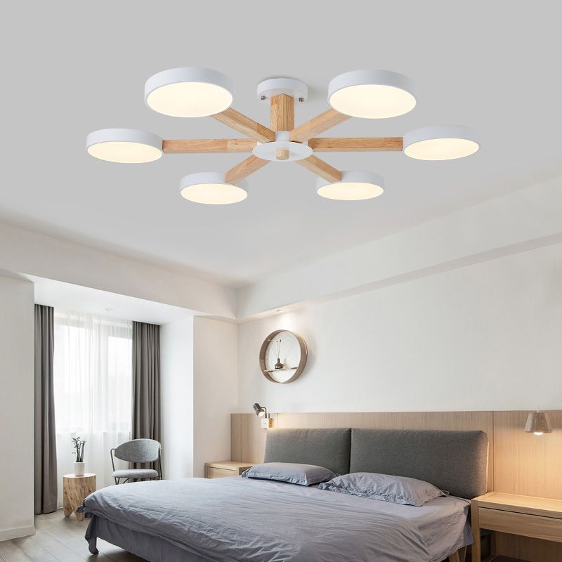 Nordic Round Ceiling Light Wood Multi Light LED Flush Mount Light for Living Room