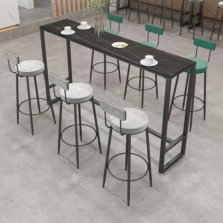 Stone Bar Dining Table Industrial Rectangle Bar Table with Black Base
