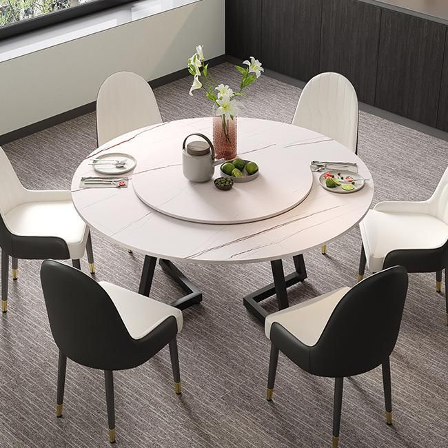 Round Sintered Stone Dining Table Modern Furniture with Double Pedestal for Home