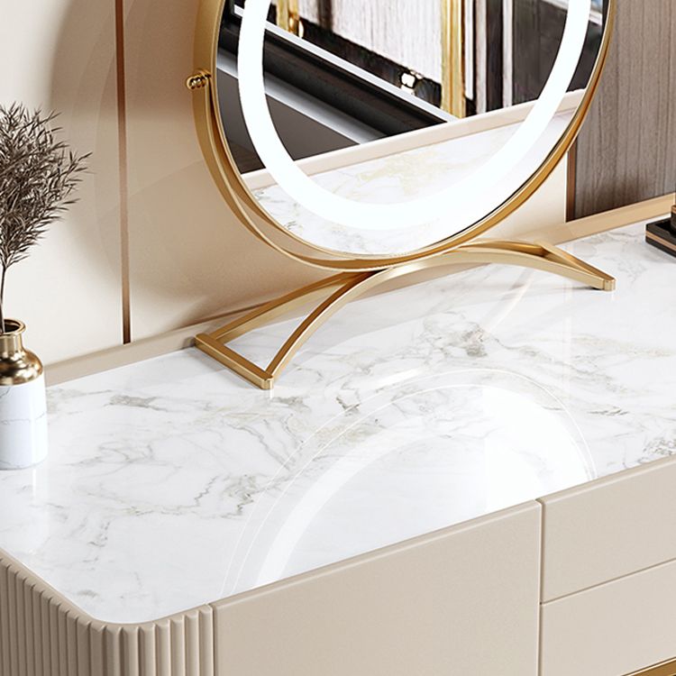 Glam Beige Makeup Vanity Set 30" Tall Glass/Slate Top Dressing Table
