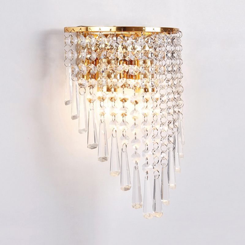 Layered Wall Light Modernism Style Clear Crystal 2 Bulbs Living Room Wall Sconce Lamp in Gold