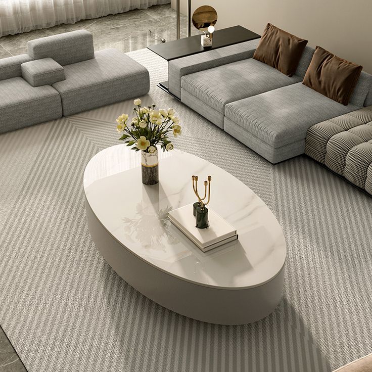 Glam Oval Slate Top Coffee Table 13.77" Tall Cocktail Table with Storage