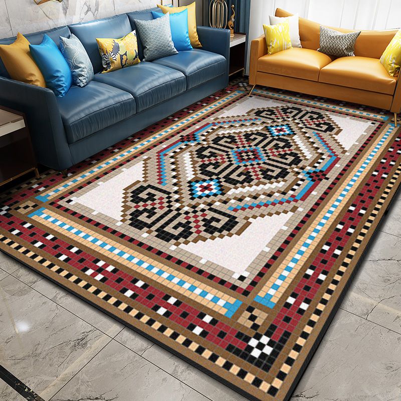 Multi Color Geometric Rug Synthetics Moroccan Carpet Stain Resistant Machine Washable Anti-Slip Rug for Living Room
