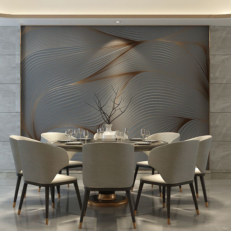 Big Cluster Line Wall Mural Grey and Gold Non-Woven Fabric Wall Covering for Coffee Shop, Personalized Size Available