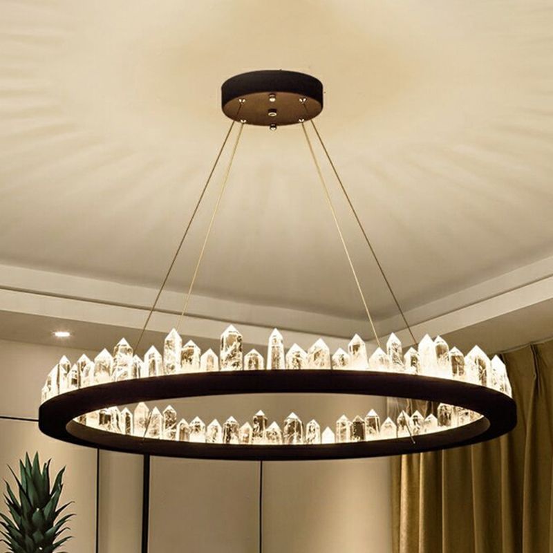 Postmodern Simplicity Circular Ceiling Chandelier Crystal Hanging Light with Hanging Cord for Living Room