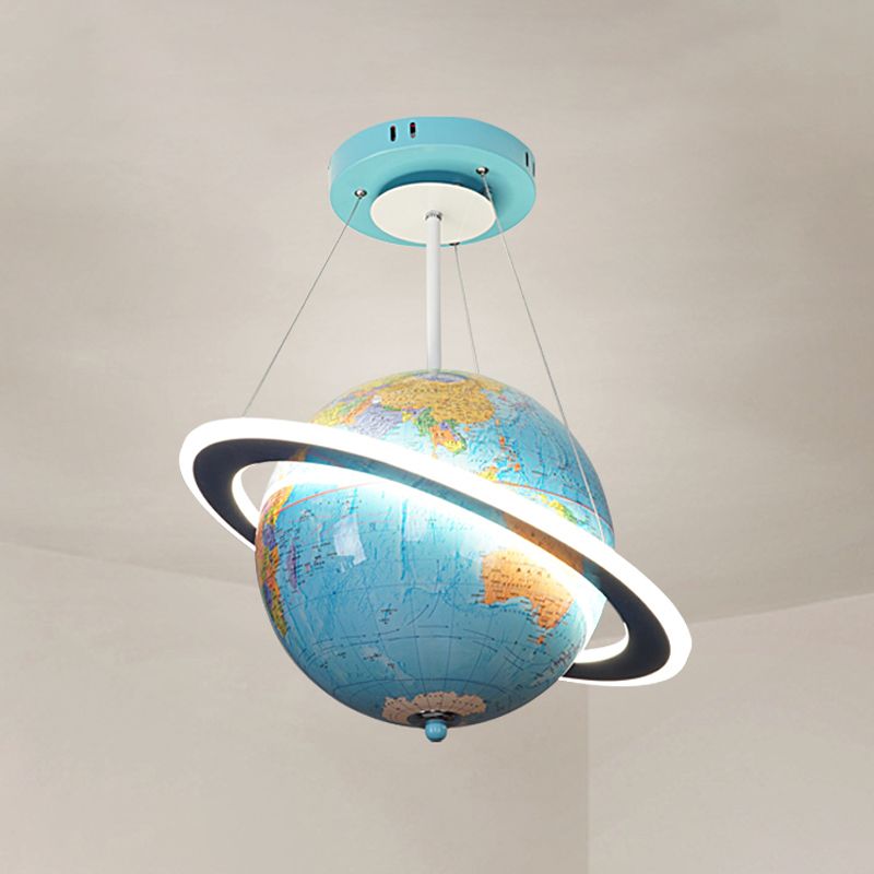Geographic World Globe Pendant Light Kids Metal Bedroom LED Ceiling Chandelier in Yellow/Blue