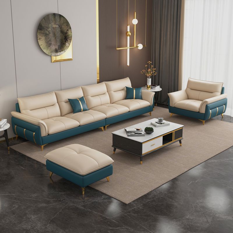 Genuine Leather Sectional Sofa 35.82" High Cream Sofa with Cushion Back