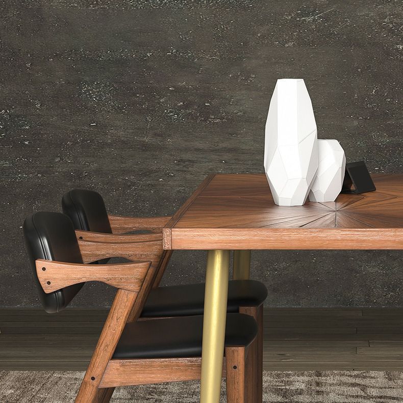 Luxury Rectangle Dining Table Solid Wood Dining Table with Iron Legs