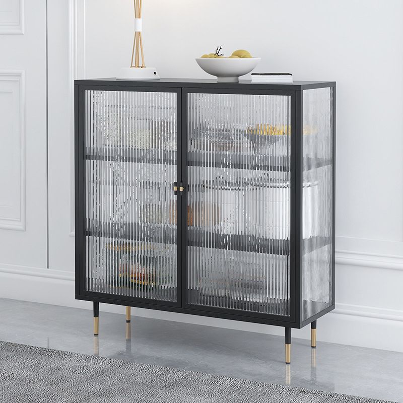 Contemporary Curio Cabinet Glass Doors Metal Storage Cabinet for Living Room