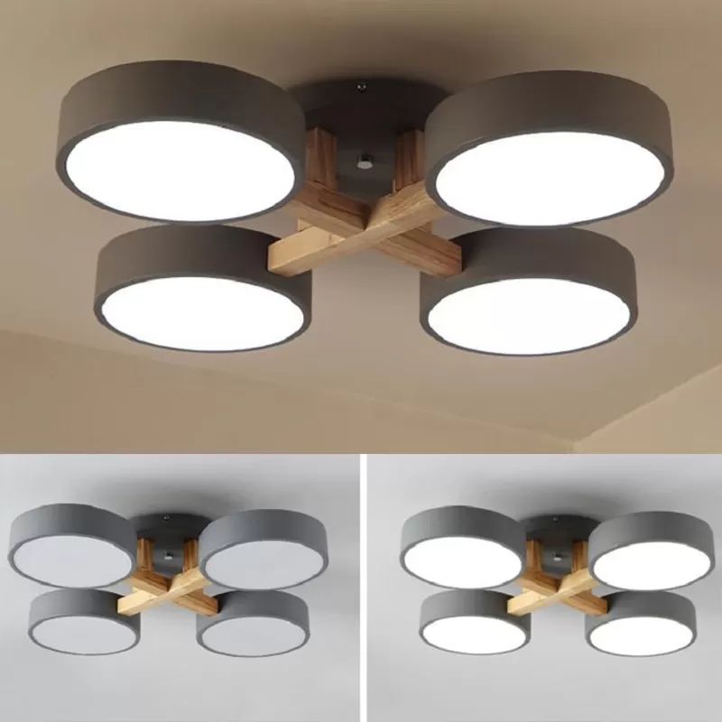 Luz de techo semi rasante redonda de metal Lámpara de techo elegante macarrón de 4 cabezas para sala de estudio