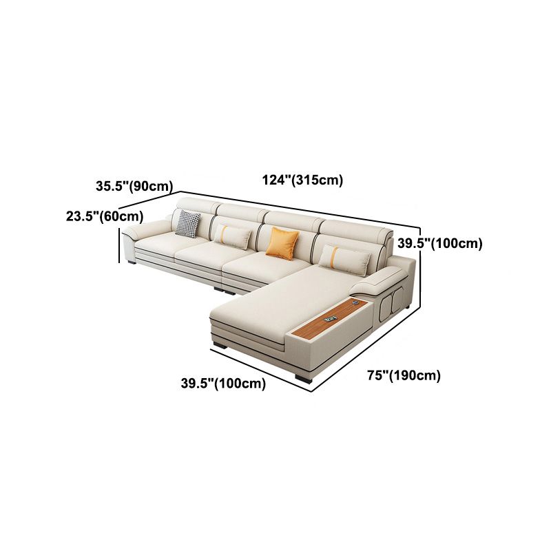 Faux Leather Cotton Blend Furniture Sectionals with Storage in Beige