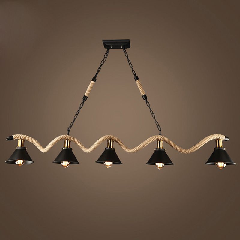 Colgante de sombra de color black metal de black metal de cuerda natural industrial para restaurante para restaurante