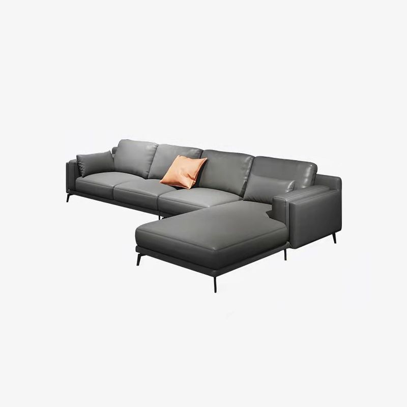 Square Arm Grey Pillowed Back Cushions Splayed Wooden Legs Sofa