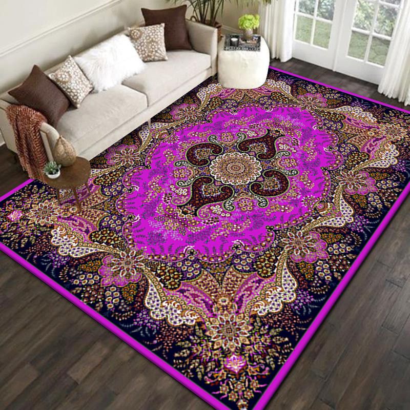 Wine Red Bohemian Rug Polyester Graphic Rug Washable Rug for Living Room