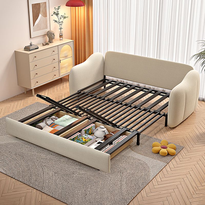 Beige Modern Slipcovered Sofa Bed Sloped Arm Sofa with Storage