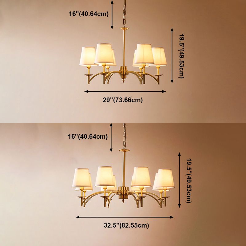 Multi-Head Chandelier Lighting Fixtures Traditional Barrel Suspension Lamp with White Fabric Shade