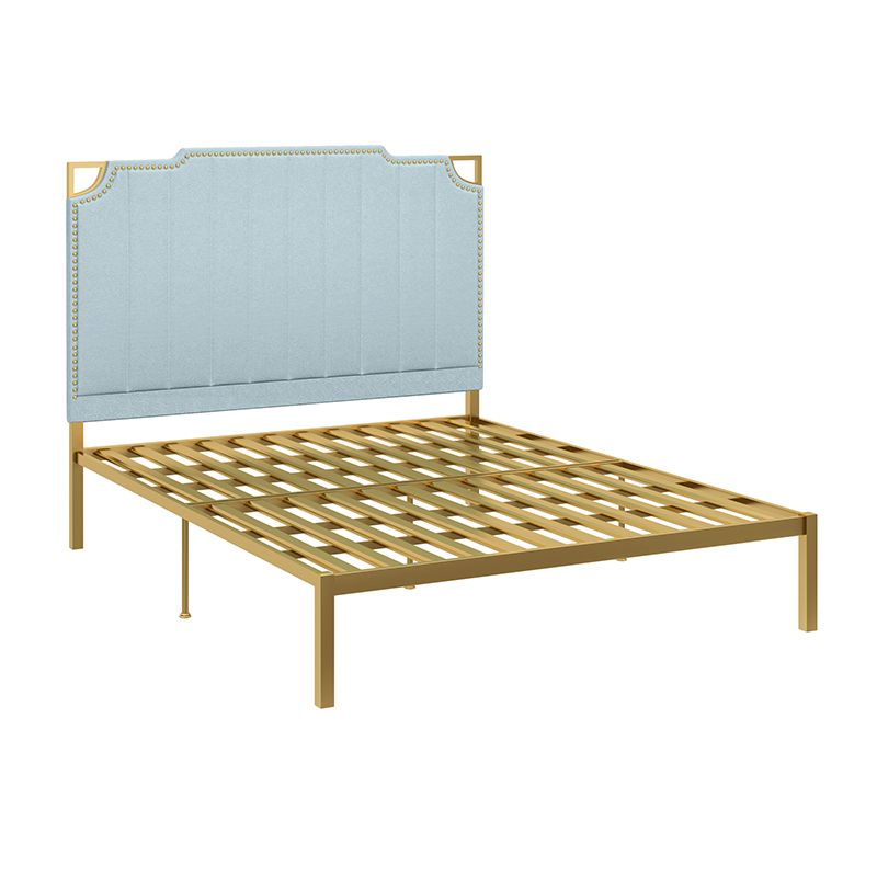 Nailhead Upholstered Bed with Headboard Metal Bed Frame in Gold