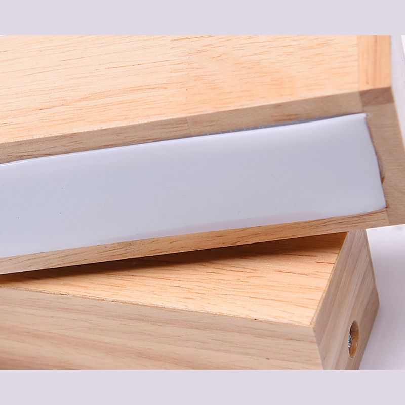 Modern Minimalist Style Rectangular Wall Mounted Light Fixture Wood Sconces for Bedroom