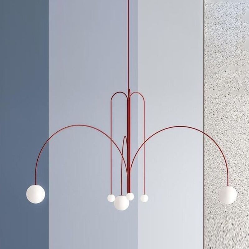 Postmodern Unique 6 Head Chandelier Lighting Fixture Red Chandelier Light for Sitting Room