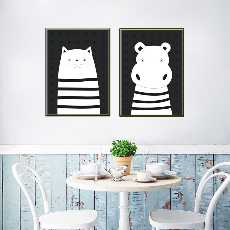 Animal Wall Art Decor Minimalist Decorative Dining Room Canvas in White, Multiple Size Available