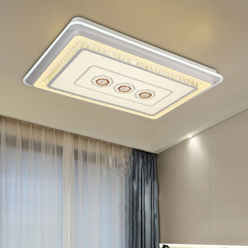 Modern Geometric Ceiling Flush Light Crystal Encrusted Bedroom LED Flushmount in White