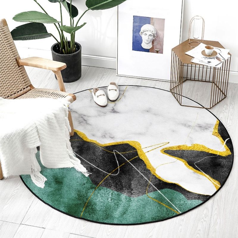 Bold Round Carpet Modern Abstract Carpet Washable Polyester Rug with Non-Slip Backing