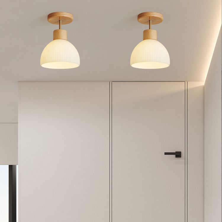 Japanese Style 1-Light Ceiling Light Dome Shape Ceiling Lamp for Bedroom