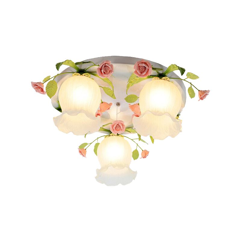 Metal White Ceiling Light Fixture Scalloped 3/5 Lights Pastoral Flush Mount Lighting for Living Room