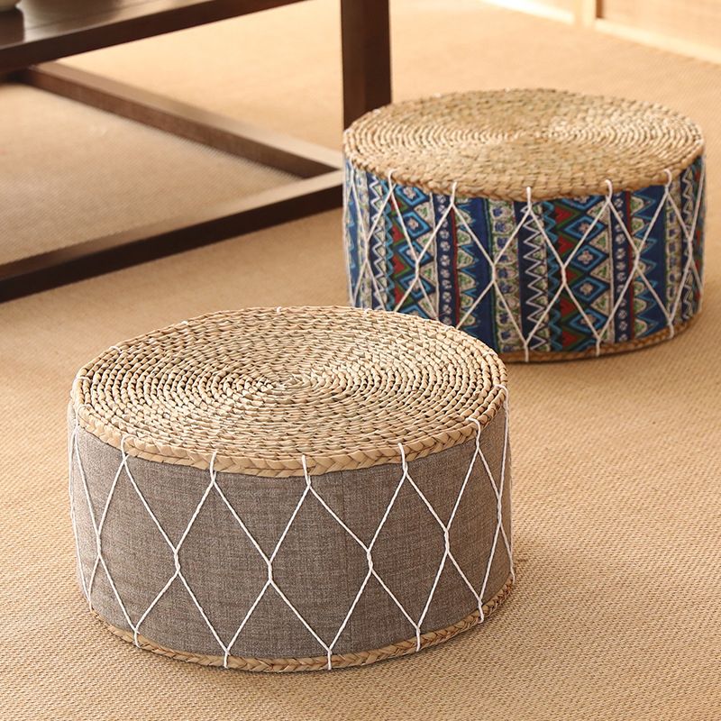 Traditional Poof Tribal Pattern Cylinder Shape Rattan Tear Resistant Pouf