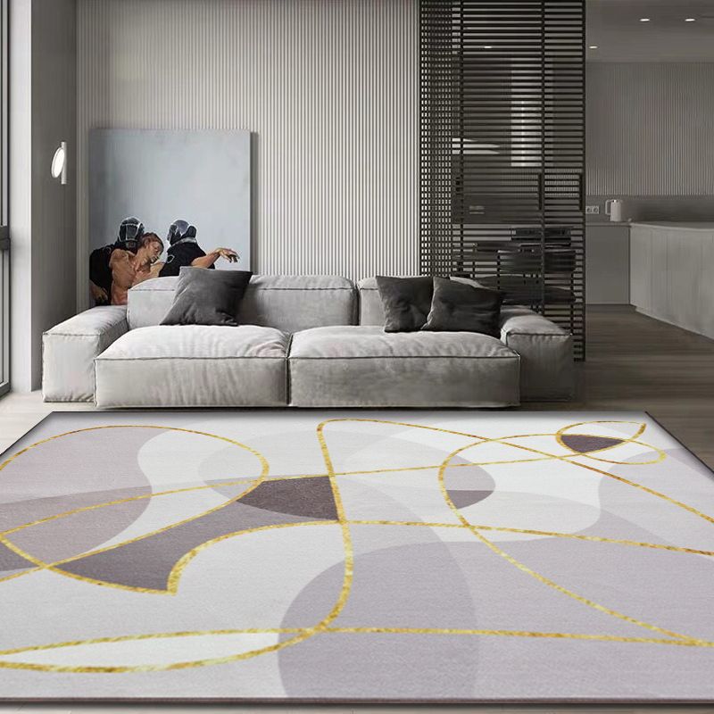 Novelty Abstract Rug Grey and Khaki Polyester Rug Washable Pet Friendly Non-Slip Area Rug for Living Room