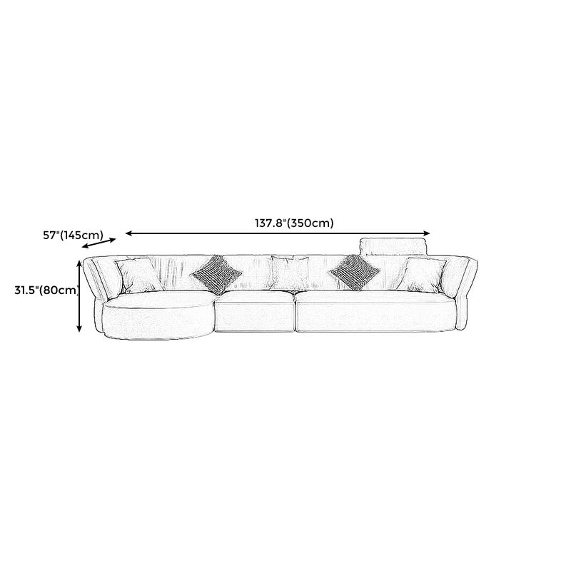 Beige Stain-Resistant Faux Leather Pillow Top Arm Sectional for Living Room