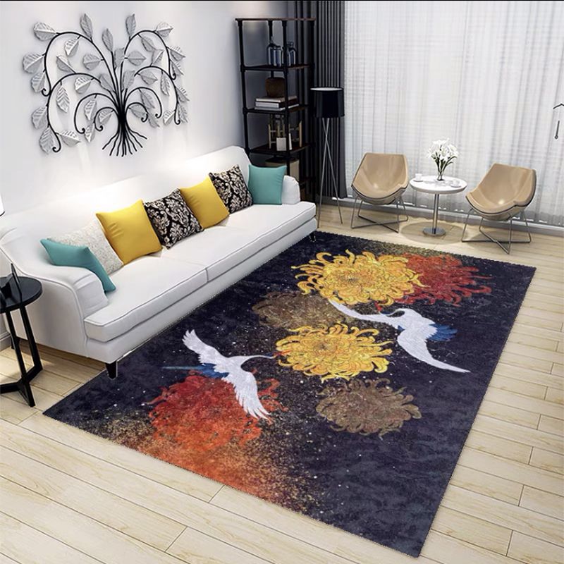 Modern Living Room Area Rug Geometric Print Polyester Area Rug Stain Resistant Carpet