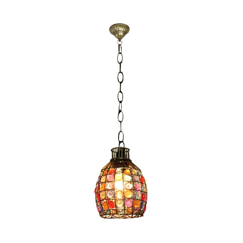 Decorative Dome Hanging Light Fixture 1 Bulb Metal Drop Pendant in Orange/Purple/Pink for Bedroom